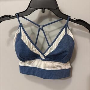 Free People Movement Blue and White Striped Bralette with Strappy Back Detail XS